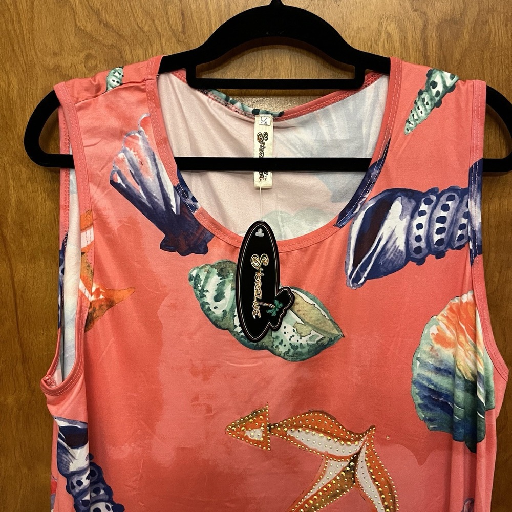 Shoreline Women's Dress Coral With Aquatic Design Gold Studded Anchor Sz L/XL - Picture 4 of 7